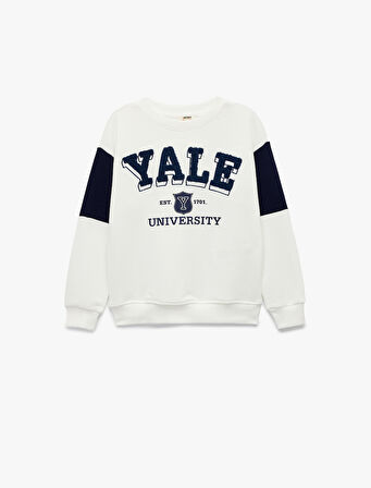 Uzun Kollu Rahat Kesim Bisiklet Yaka Şardonlu Nakışlı Lisanslı Yale Sweatshirt