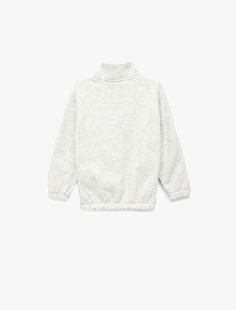 Uzun Kollu Fermuar Detaylı Dik Yaka Şardonlu Oversize Sweatshirt