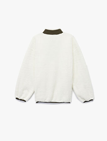 Dik Yaka Uzun Kollu Yarım Fermuarlı Peluş Sweatshirt