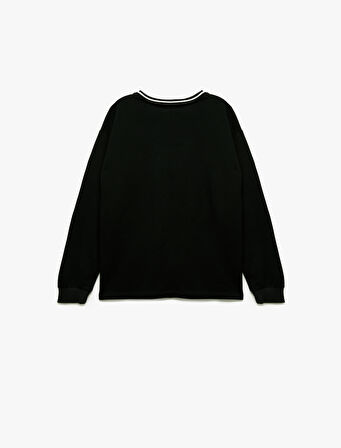 Pamuklu Baskılı Bisiklet Yaka Uzun Kollu Tişört