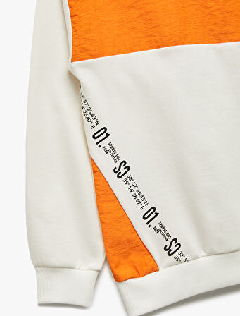 Şardonlu Renk Bloklu Uzun Kollu Kapşonlu Oversize Sweatshirt