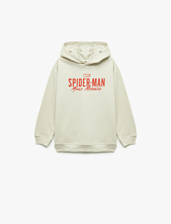 Lisanslı Örümcek Adam Baskılı Uzun Kollu Şardonlu Pamuklu Kapşonlu Sweatshirt