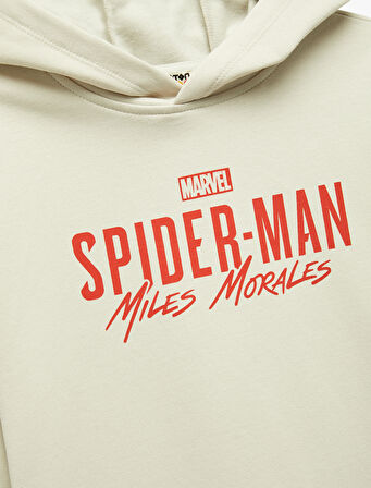 Lisanslı Örümcek Adam Baskılı Uzun Kollu Şardonlu Pamuklu Kapşonlu Sweatshirt