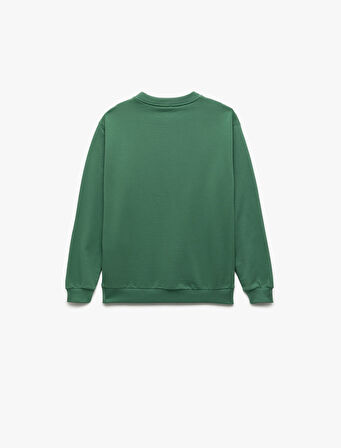 Şardonlu Uzun Kollu Bisiklet Yaka Dinozor Baskılı Sweatshirt