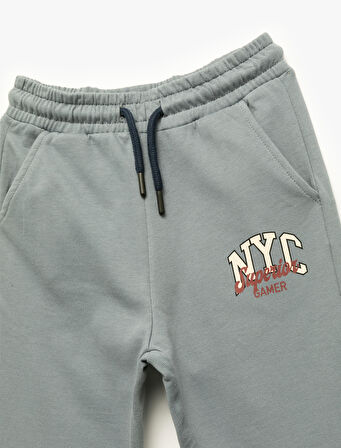 Baskılı Beli Bağlamalı Pamuklu Eşofman Altı