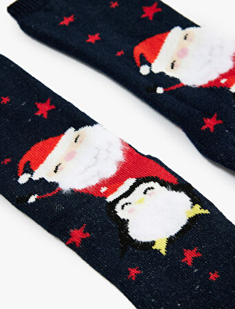 Pamuklu Noel Baba Baskılı Yılbaşı Çorap
