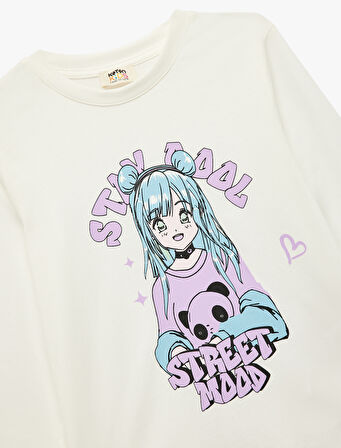 Pamuklu Uzun Kollu Bisiklet Yaka Baskılı Tişört