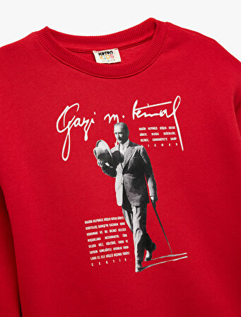 Bisiklet Yaka Uzun Kollu Atatürk Baskılı Sweatshirt