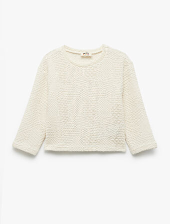 Dokulu 3/4 Kollu Bisiklet Yaka Crop Sweatshirt