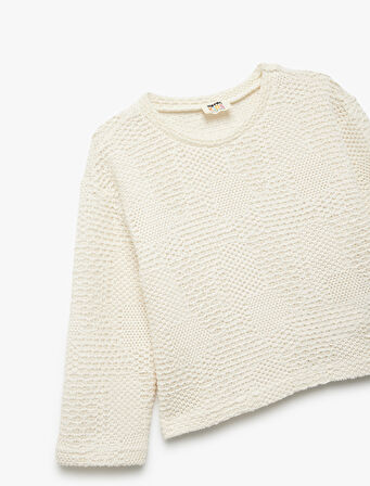 Dokulu 3/4 Kollu Bisiklet Yaka Crop Sweatshirt