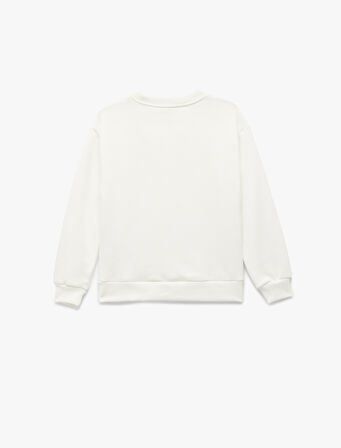 Üç İplik Şardonlu Unicorn Baskılı Uzun Kollu Bisiklet Yaka Sweatshirt