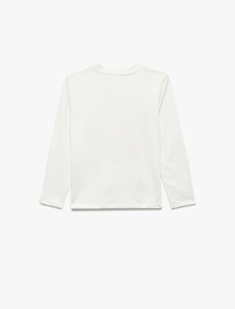 Pamuklu Uzun Kollu Bisiklet Yaka Baskılı Tişört