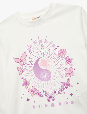 Pamuklu Uzun Kollu Bisiklet Yaka Baskılı Tişört