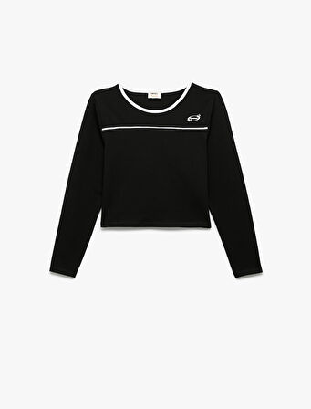 Pamuklu Uzun Kollu Bisiklet Yaka Crop Tişört