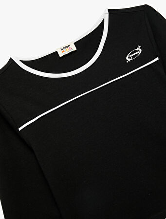 Pamuklu Uzun Kollu Bisiklet Yaka Crop Tişört