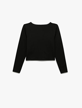 Pamuklu Uzun Kollu Bisiklet Yaka Crop Tişört