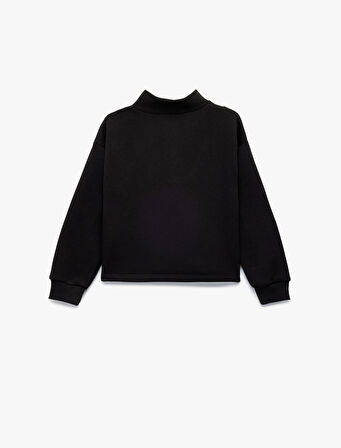 Şardonlu Uzun Kollu Dik Yaka Yarım Fermuarlı Sweatshirt