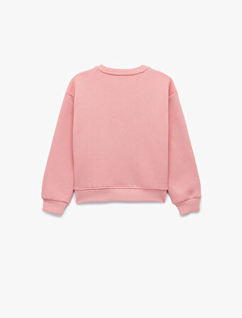 Uzun Kollu Bisiklet Yaka Şardonlu Kedi Baskılı Sweatshirt