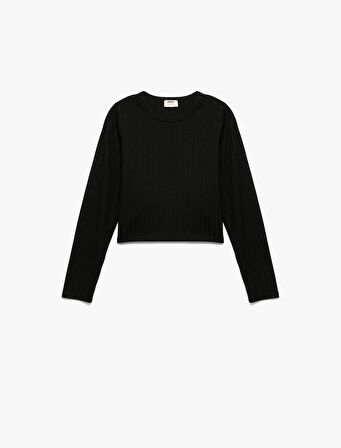 Viskon Karışımlı Uzun Kollu Bisiklet Yaka Basic Tişört