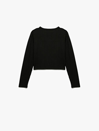 Viskon Karışımlı Uzun Kollu Bisiklet Yaka Basic Tişört