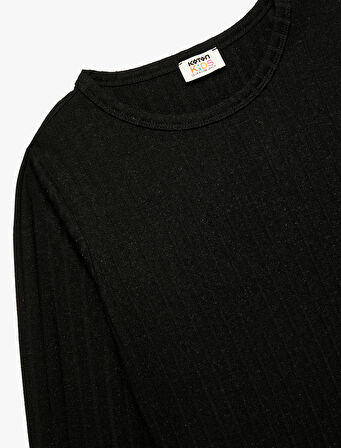 Viskon Karışımlı Uzun Kollu Bisiklet Yaka Basic Tişört