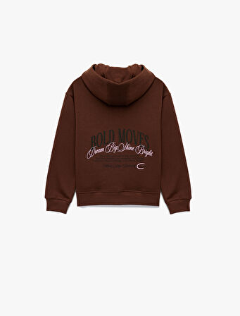 Pamuklu Uzun Kollu Baskılı Oversize Kapşonlu Sweatshirt