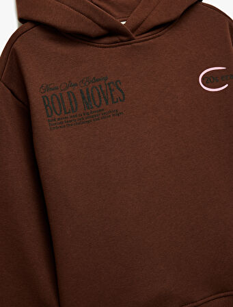 Pamuklu Uzun Kollu Baskılı Oversize Kapşonlu Sweatshirt