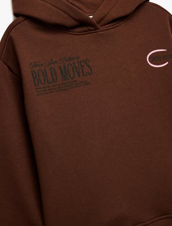 Pamuklu Uzun Kollu Baskılı Oversize Kapşonlu Sweatshirt