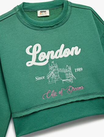 Şardonlu Uzun Kollu Bisiklet Yaka Baskılı Sweatshirt