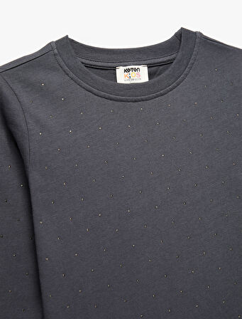 Uzun Kollu Bisiklet Yaka Pamuklu Tişört