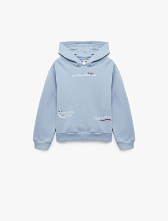 Üç İplik Şardonlu Uzun Kollu Baskılı Kapşonlu Sweatshirt