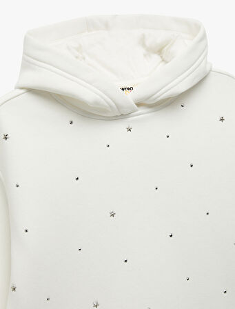 Şardonlu Uzun Kollu Oversize Kapşonlu Sweatshirt