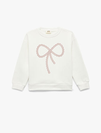 Uzun Kollu Bisiklet Yaka Şardonlu Fiyonk Baskılı Sweatshirt