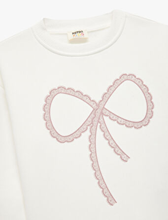 Uzun Kollu Bisiklet Yaka Şardonlu Fiyonk Baskılı Sweatshirt