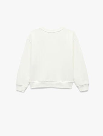 Uzun Kollu Bisiklet Yaka Şardonlu Fiyonk Baskılı Sweatshirt