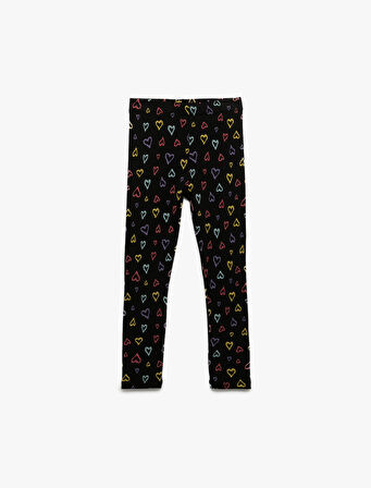 Kalp Desenli Beli Lastikli Pamuklu Uzun Tayt