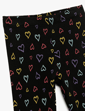 Kalp Desenli Beli Lastikli Pamuklu Uzun Tayt