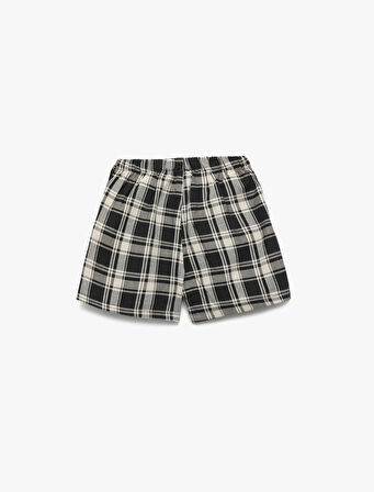 Pamuklu Metal Tokalı Ekoseli Şort Etek