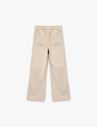 Pamuklu Yüksek Bel Bağcıklı Geniş Paça Pantolon