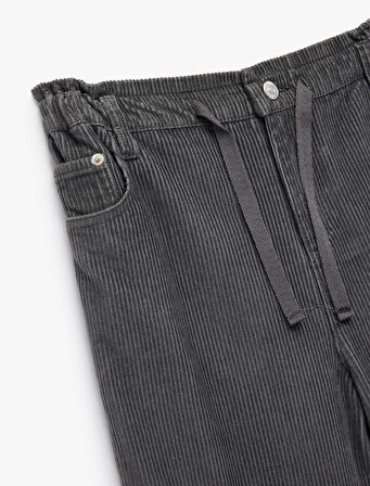 Pamuklu Yüksek Bel Bağcıklı Geniş Paça Pantolon