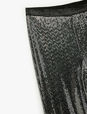 Beli Lastikli Pullu Payetli İspanyol Paça Pantolon