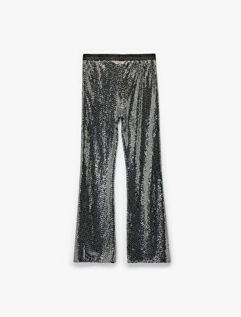 Beli Lastikli Pullu Payetli İspanyol Paça Pantolon