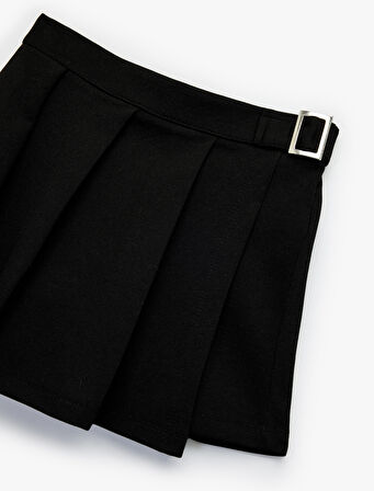 Toka Detaylı Viskon Karışımlı Pileli Etek