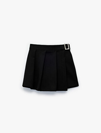 Toka Detaylı Viskon Karışımlı Pileli Etek