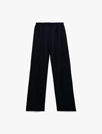 Viskon Karışımlı Beli Lastikli Basic Geniş Paça Pantolon