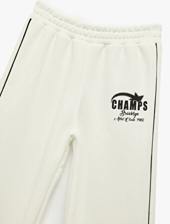 Şardonlu Baskılı Beli Lastikli Biyeli Geniş Paça Eşofman Altı