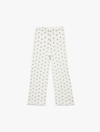 Kaşkorse Viskon Karışımlı Beli Lastikli Fiyonk Baskılı Geniş Paça Pantolon