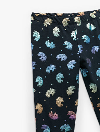 Pamuklu Unicorn Desenli Uzun Tayt