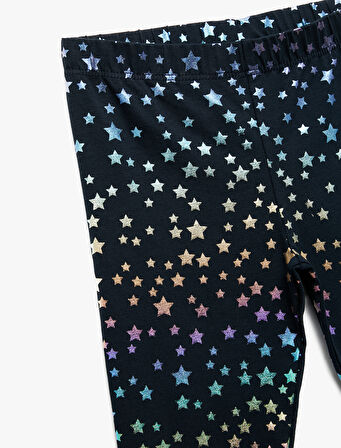 Yıldız Baskılı Beli Lastikli Pamuklu Uzun Tayt