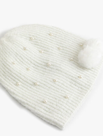 İnci Detaylı Ponponlu Bere